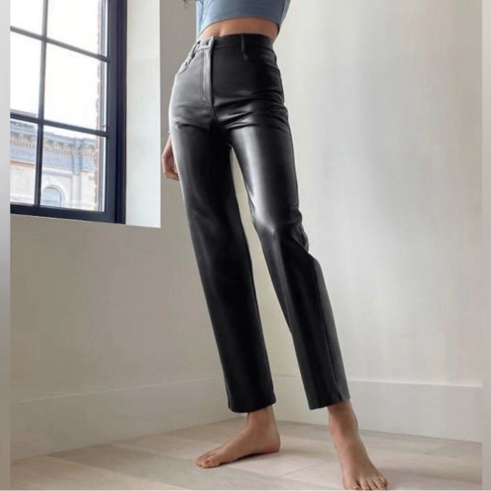 Babaton Melina Style Vegan Leather Straight Pant Black Size 8 High Rise
